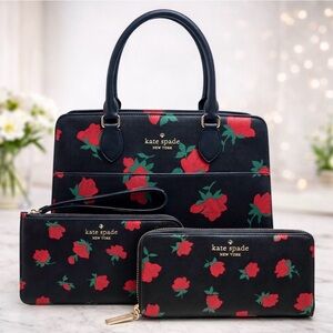 ☀️Kate Spade Madison Rose Toss (NWOT) & matching Wallet & wristlet (EUC) 3pc Set